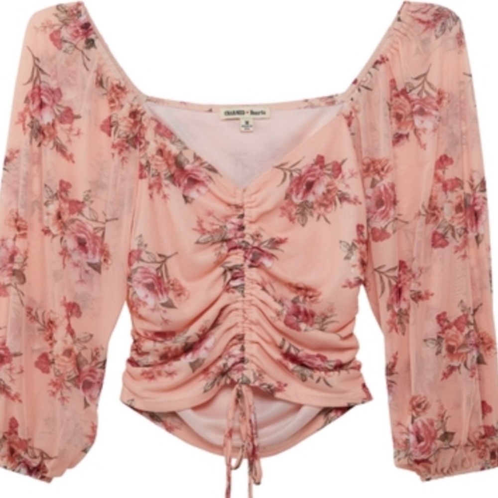 Floral Pink Rouch Boho Top - Picture 2 of 3